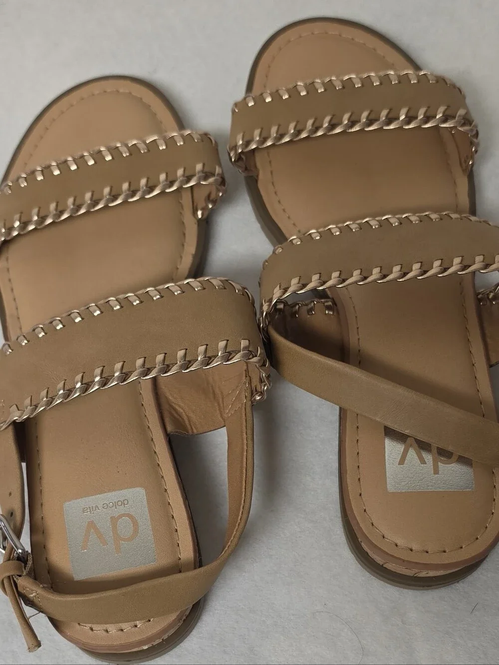 Dolce Vita Tan Chain-Trim Slide Sandals